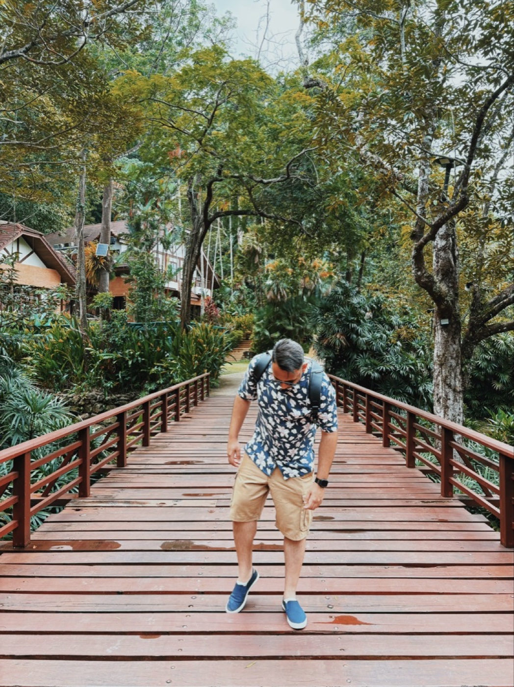Walking across a bridge