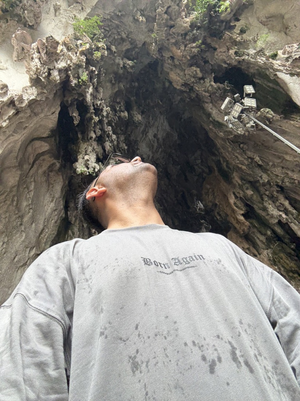 Looking up inside a cave
